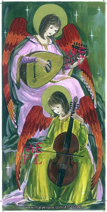 : Two angels playing musical instruments : Two angels playing musical instruments