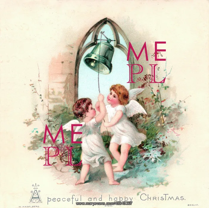  : Two angels ringing a bell on a Christmas card