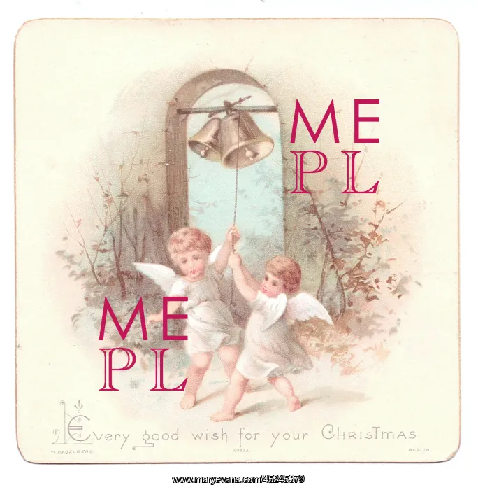  : Two angels ringing bells on a Christmas card