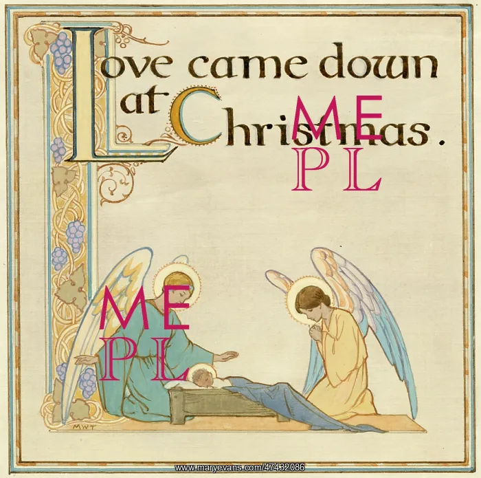 : Two angels watch over the baby Jesus : Two angels watch over the baby Jesus