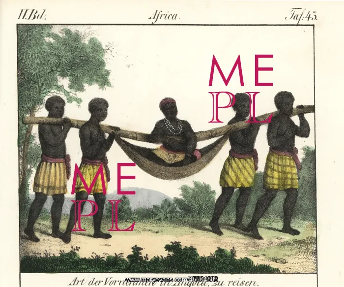 : Angolan nobleman being carried by servants in a hammock : Angolan nobleman being carried by servants in a hammock