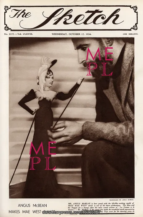 : Angus McBean and his Mae West puppet : Angus McBean and his Mae West puppet