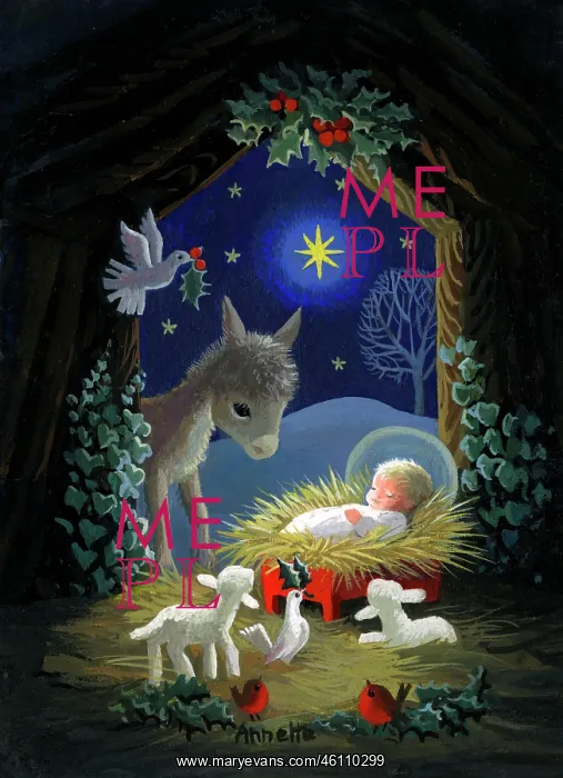 : Animal Nativity scene - Robins in foreground : Animal Nativity scene - Robins in foreground