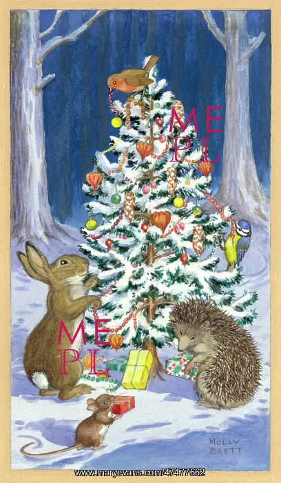: Animals & birds decorating Christmas tree : Animals & birds decorating Christmas tree