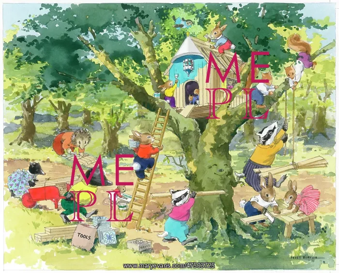 : Animals building a tree house : Animals building a tree house