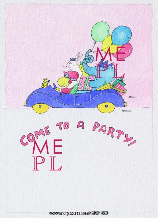 : Animals in a car with balloons and presents : Animals in a car with balloons and presents