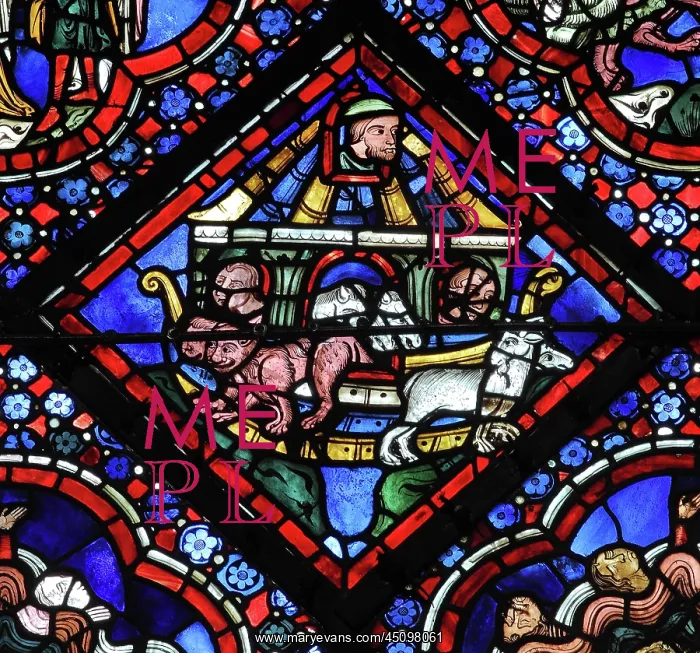 : Animals leaving the ark, Life of Noah stained : Animals leaving the ark, Life of Noah stained