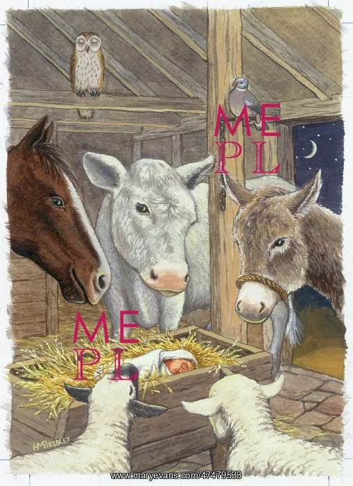  : Animals looking at baby in manger