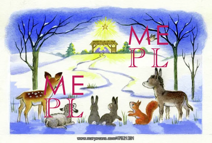: Animals looking at Holy Stable in snow : Animals looking at Holy Stable in snow