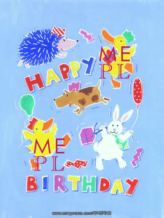 : Animals with party hats and balloons : Animals with party hats and balloons