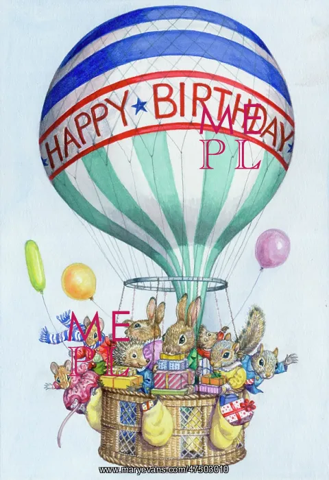 : Animals with presents in balloon basket : Animals with presents in balloon basket