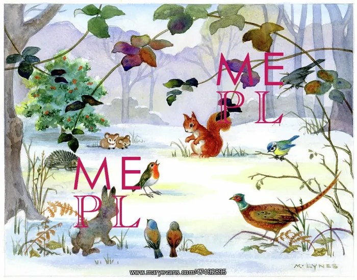 : Animals around singing robin in the snow : Animals around singing robin in the snow