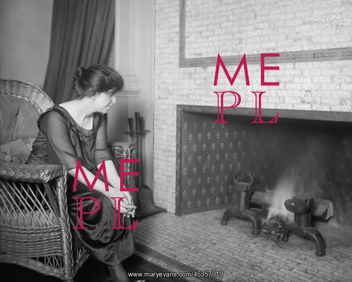 : Anita Pollitzer in front of fireplace, ca. 1920 : Anita Pollitzer in front of fireplace, ca. 1920
