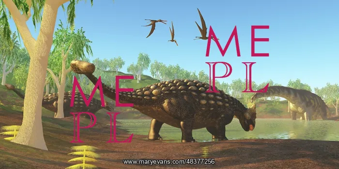 : Ankylosaurus dinosaurs drink from a swamp along with an ? : Ankylosaurus dinosaurs drink from a swamp along with an ?