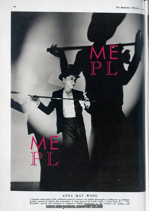 : Anna May Wong, actress, studio portrait with top hat, cane : Anna May Wong, actress, studio portrait with top hat, cane