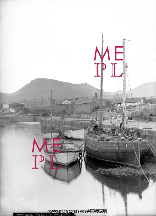 : Annalong - a vertical view of the harbour and fishing boats and the Mournes behind : Annalong - a vertical view of the harbour and fishing boats and the Mournes behind