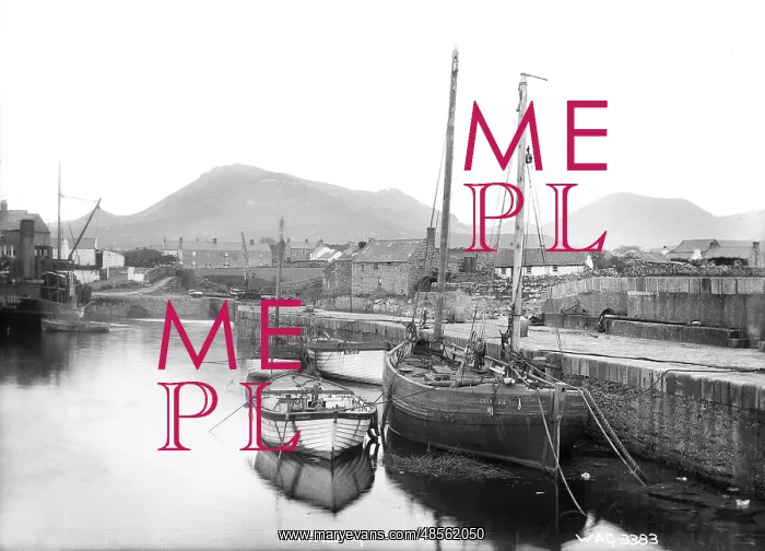 : Annalong - a view looking up to the Mournes, with boats in the foreground at the pier : Annalong - a view looking up to the Mournes, with boats in the foreground at the pier