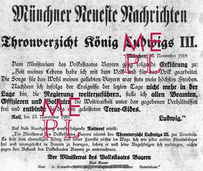 : Announcement of King Ludwig III's abdication : Announcement of King Ludwig III's abdication