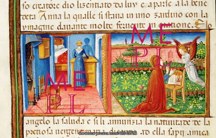 : Annunciation to Saint Anne. Codex of Predis (1476). Italy : Annunciation to Saint Anne. Codex of Predis (1476). Italy