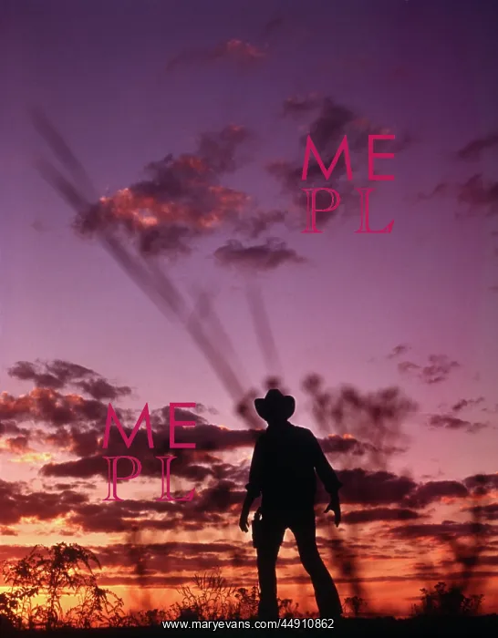 : Anonymous Cowboy Gunfighter Silhouetted at Dusk by Sunset : Anonymous Cowboy Gunfighter Silhouetted at Dusk by Sunset
