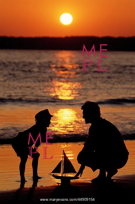 : Anonymous Silhouetted Father and Son at the Beach with To : Anonymous Silhouetted Father and Son at the Beach with To