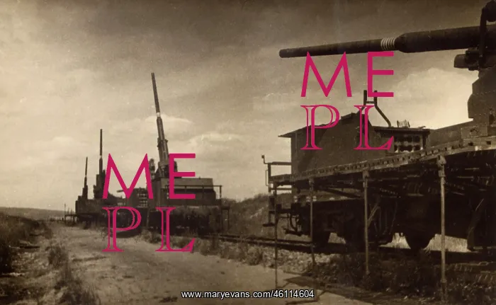 : Anti-aircraft train on a track in postwar Germany : Anti-aircraft train on a track in postwar Germany