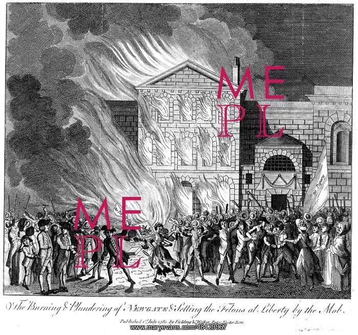 : Anti-Catholic Gordon Riots, London. Mob setting : Anti-Catholic Gordon Riots, London. Mob setting