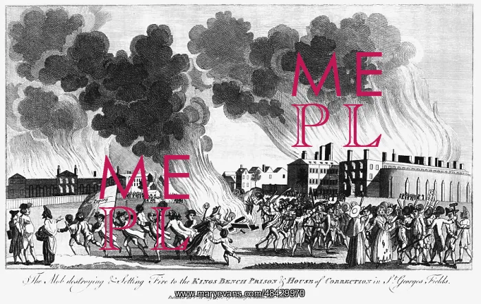 : Anti-Catholic Gordon Riots, London. Mob setting : Anti-Catholic Gordon Riots, London. Mob setting