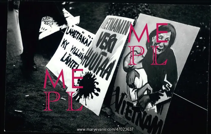 : Anti-Vietnam War demonstration placards in Helsinki, Finland : Anti-Vietnam War demonstration placards in Helsinki, Finland