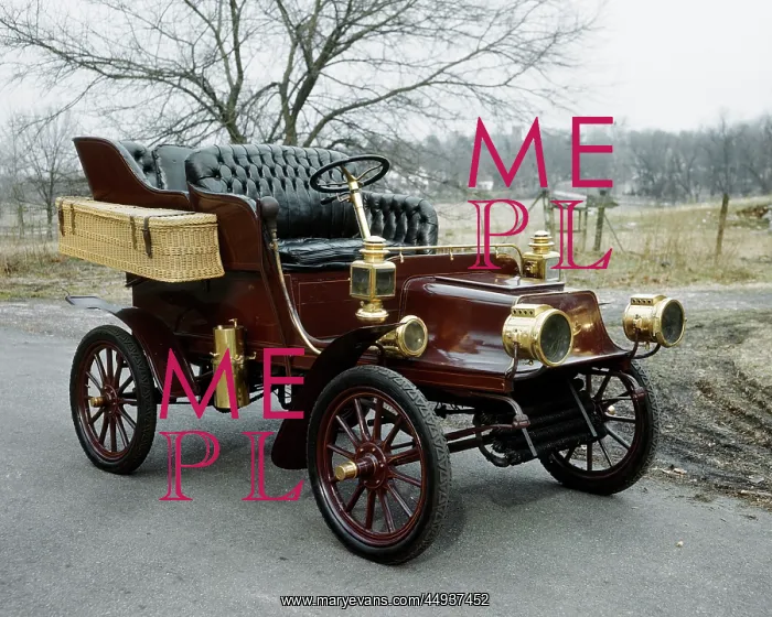 : Antique Horseless Carriage Maroon with Woven Wicker : Antique Horseless Carriage Maroon with Woven Wicker