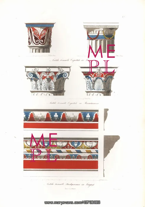 : Antique painted capitals and cornice from : Antique painted capitals and cornice from