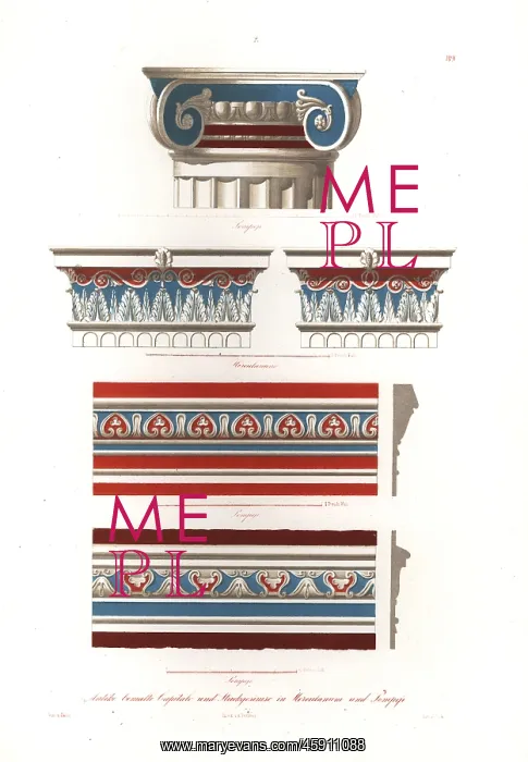 : Antique painted capitals and stucco cornices : Antique painted capitals and stucco cornices