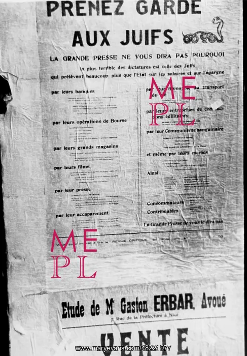 : Antisemitic poster in Nice, 1934 : Antisemitic poster in Nice, 1934