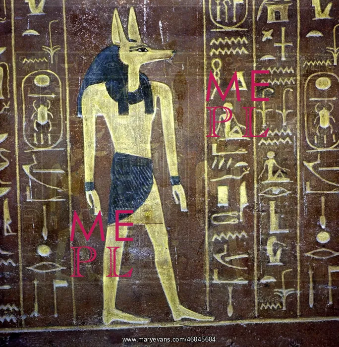 : Anubis. A mural painting of the Ancient Egyptian deity Anubis : Anubis. A mural painting of the Ancient Egyptian deity Anubis