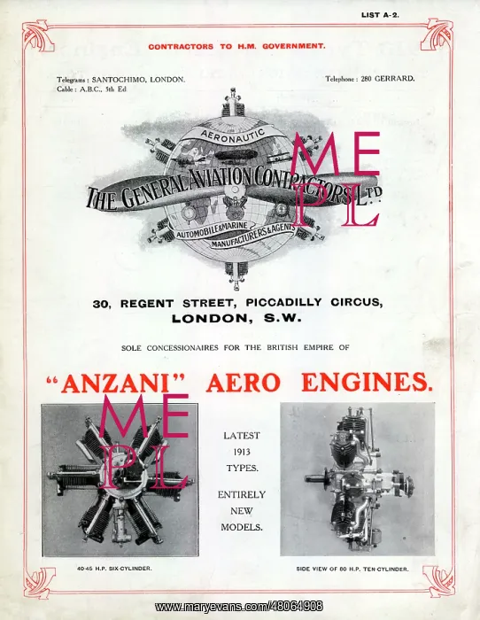 : Anzani brochure cover circa 1913 : Anzani brochure cover circa 1913