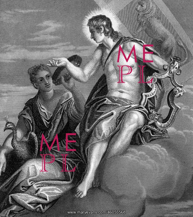 : Apollon, Apoll, Apollo, greek god, with Hera, steel engraving, 19th century, mythology : Apollon, Apoll, Apollo, greek god, with Hera, steel engraving, 19th century, mythology