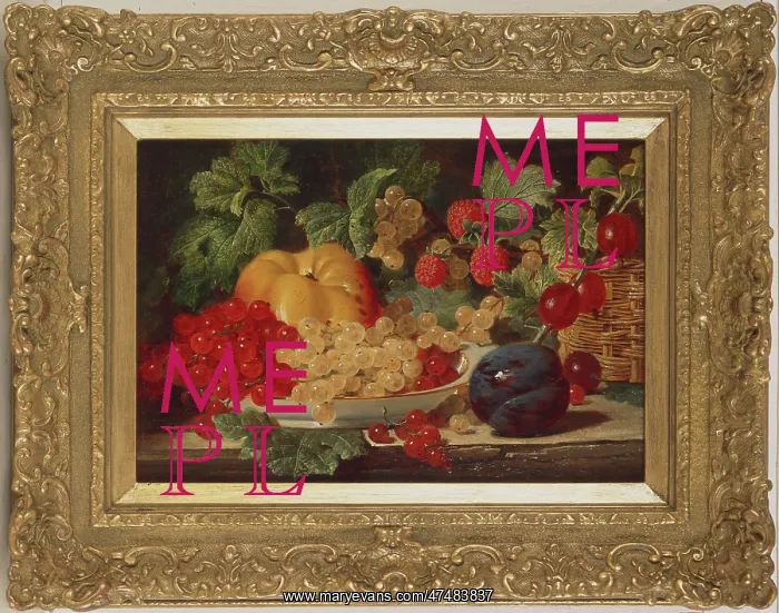 : Apple and red and whitecurrants on a plate : Apple and red and whitecurrants on a plate
