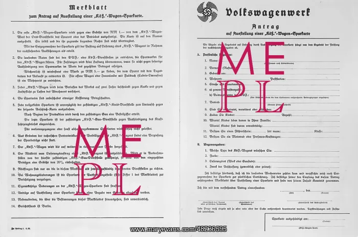 : Application form for a KdF-Wagen, 1938 : Application form for a KdF-Wagen, 1938