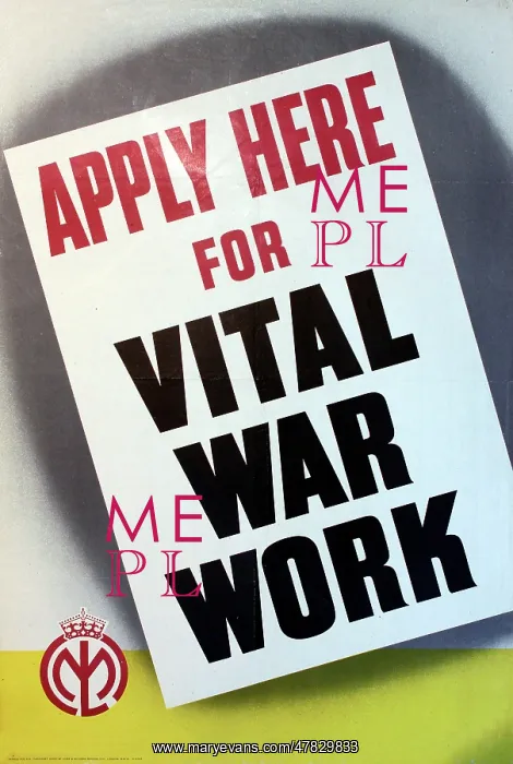 : Apply Here For War Work, original WW2 poster : Apply Here For War Work, original WW2 poster