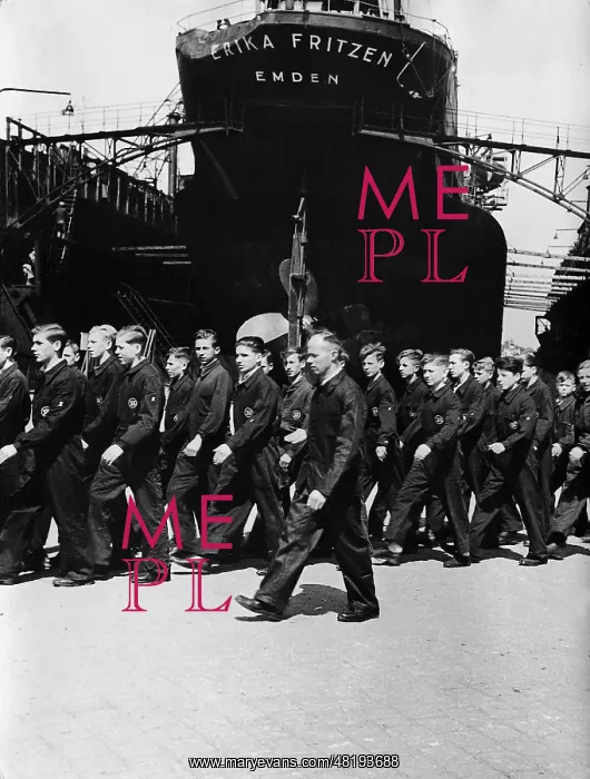 : Apprentices on their way to work in shipyards in Gdansk, 194 : Apprentices on their way to work in shipyards in Gdansk, 194