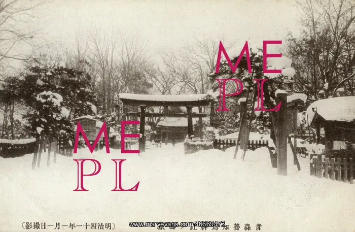 : Approach to a Japanese Shinto Shrine in the snow : Approach to a Japanese Shinto Shrine in the snow