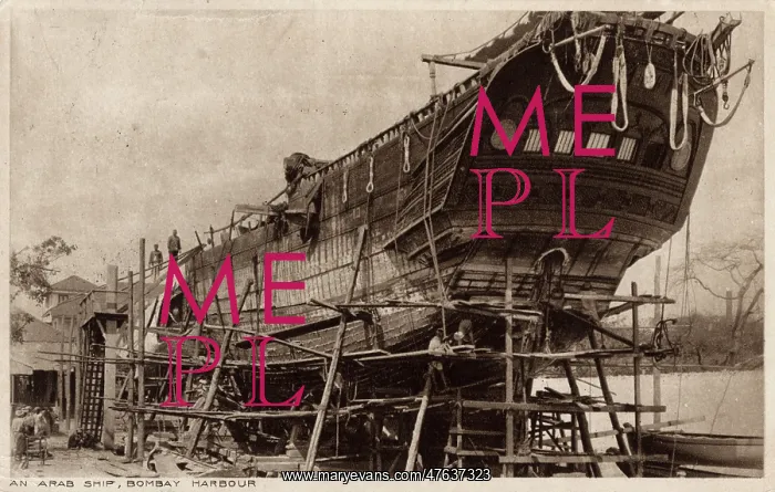 : Arab dhow under construction, Bombay Harbour, India : Arab dhow under construction, Bombay Harbour, India