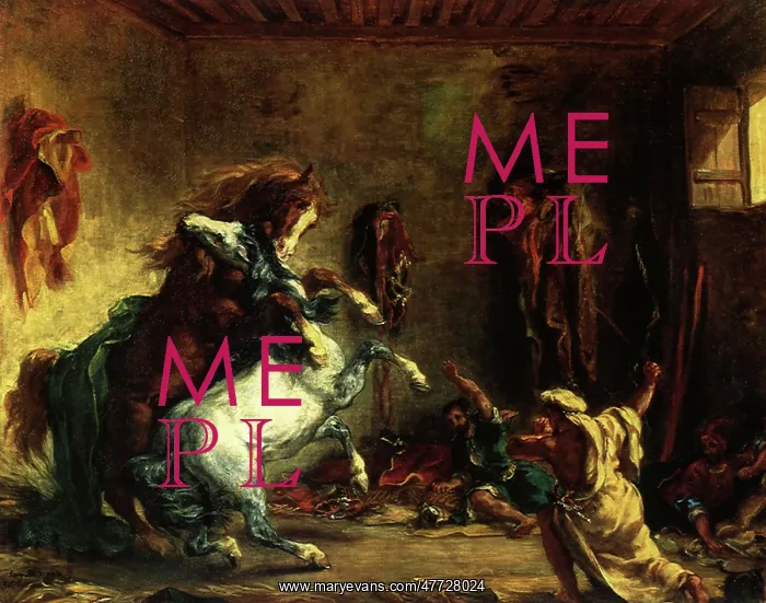 : Arab Horses Fighting in a Stable, by Delacroix : Arab Horses Fighting in a Stable, by Delacroix