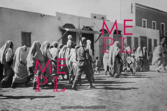 : Arab prisoners of war walking in Tripoli, Libya : Arab prisoners of war walking in Tripoli, Libya