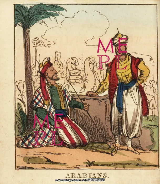 : Arabian men in front of a caravan : Arabian men in front of a caravan