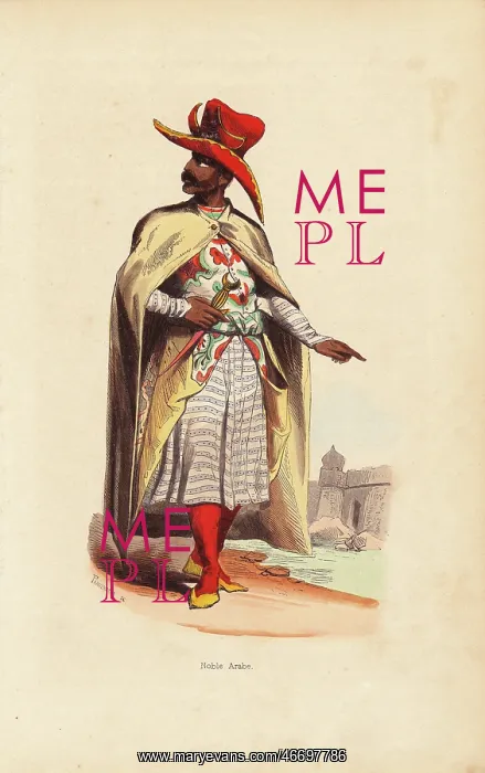 : Arabian nobleman in hat, cloak, embroidered : Arabian nobleman in hat, cloak, embroidered