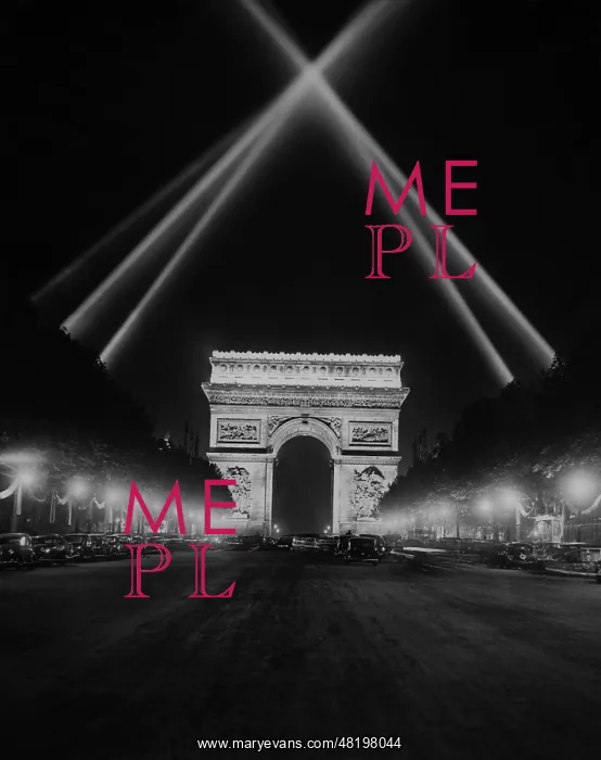 : Arc de Triomphe in Paris at night, 1938 : Arc de Triomphe in Paris at night, 1938