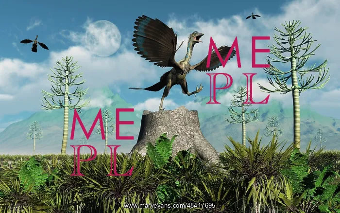 : An Archaeopteryx takes flight from atop a tree stump : An Archaeopteryx takes flight from atop a tree stump