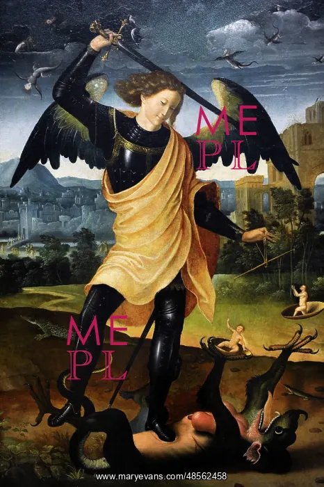 : The Archangel Michael with the dragon, c.1500. Unknow. Spani : The Archangel Michael with the dragon, c.1500. Unknow. Spani