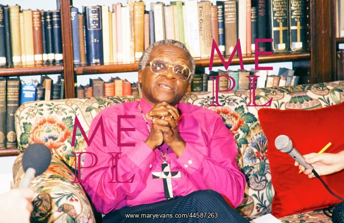 : Archbishop Desmond Tutu being interviewed at an : Archbishop Desmond Tutu being interviewed at an